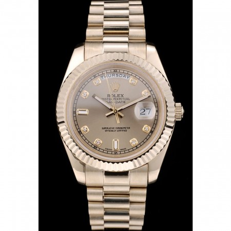 Rolex DayDate Gold Stainless Steel Ribbed Bezel Goldish Dial 41979