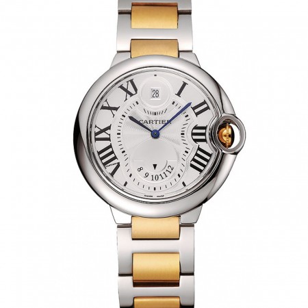 Swiss Cartier Ballon Bleu Two Timezone White Dial Silver Case Gold And Silver Bracelet 1453877