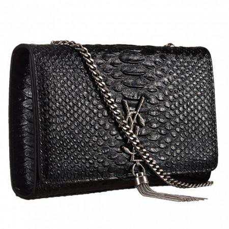 Saint Laurent Kate Monogram Tassel Python Leather Silver Hardware Black Medium Bag 18926845