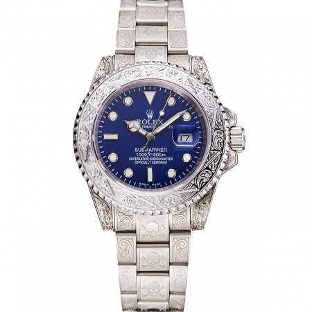 Swiss Rolex Submariner Skull Limited Edition Blue Dial White Case And Bracelet 1454094