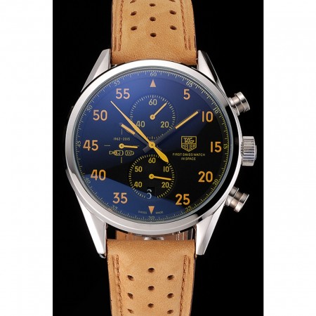 Tag Heuer Carrera SpaceX Silver Bezel with Black Dial and Light Brown Leather Strap tag264  621535