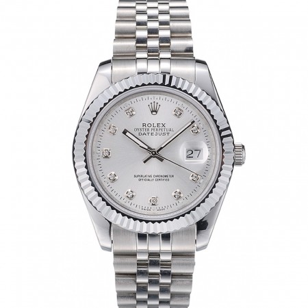 Rolex Swiss DateJust Stainless Steel Ribbed Bezel Silver Dial 41996