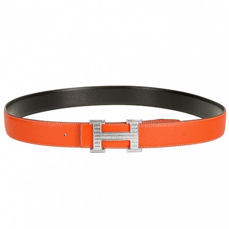 Hermes Orange With Silver "H" Buckle Closure Belt