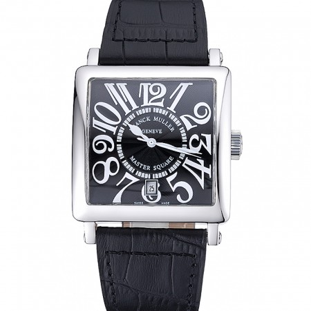 Franck Muller Master Square Black Dial Silver Case Black Leather Band  622353
