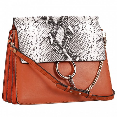 Chloe Faye Python Flap Tan Shoulder Bag