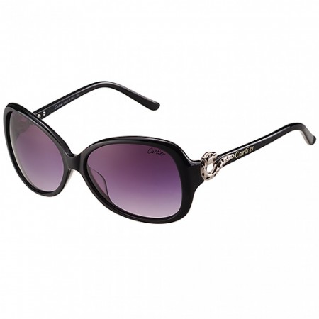 Cartier Silver Finish Panthere Black Frame Sunglasses 308264