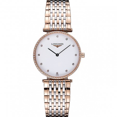 Longines La Grande Classique Rose Gold White Dial Diamond Bezel Homme  622105