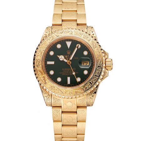 Swiss Rolex Submariner Skull Limited Edition Green Dial Gold Case And Bracelet 1454088