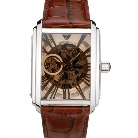 Emporio Armani Meccanico Brown Leather Strap Open Dial 98255