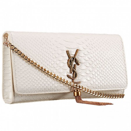 Saint Laurent Monogram Tassel Clutch Python Leather Gold Hardware White Bag 18926885