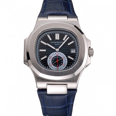 Patek Philippe Nautilus Blue Dial Stainless Steel Case Blue Leather Strap