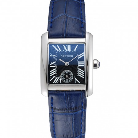 Cartier Tank MC Stainless Steel Case Blue Dial Blue Leather Strap   622178
