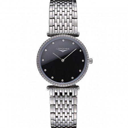 Longines La Grande Classique Stainless Steel Black Dial Diamond Bezel Homme  622107