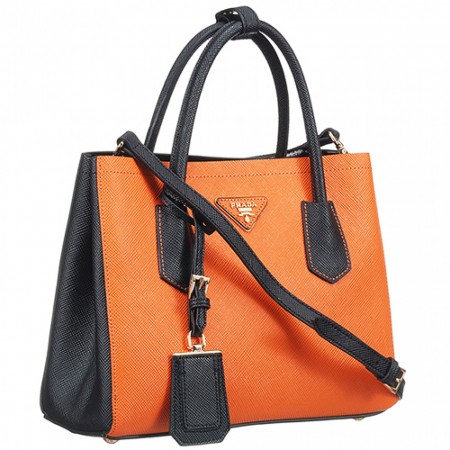 Prada Medium Bicolor Orange And Black Leather Satchel  18927300
