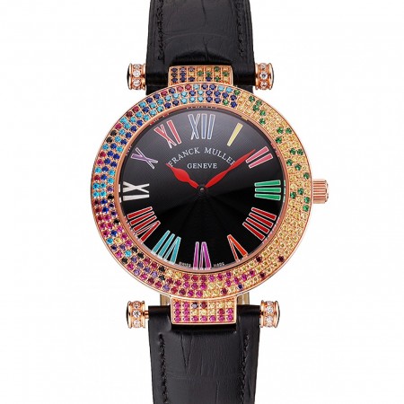 Franck Muller Double Mistery 4 Saisons Black Dial Rose Gold Case Black Leather Strap
