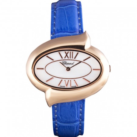 Chopard Luxury Gold Bezel with White Dial and Blue Leather Strap  621544