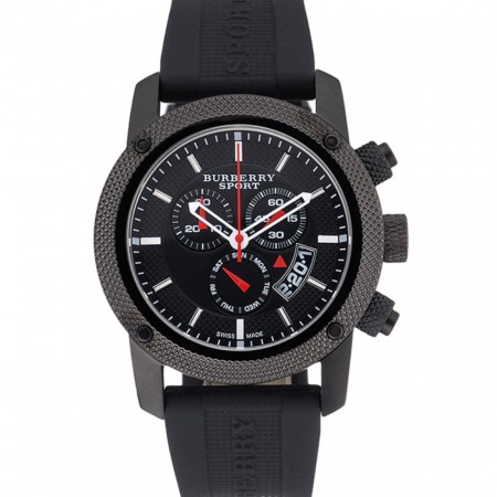 Round Burberry Sport Athlete Chronograph Black Case Triple-eye Black Rubber Bracelet   622619