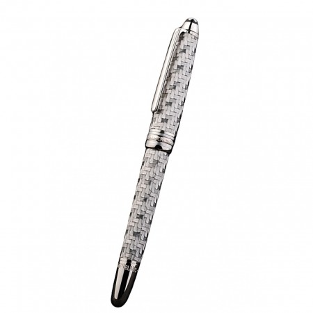 MontBlanc Basket Weave Pattern Silver Ballpoint Pen With Bvlgari Engraved Cap