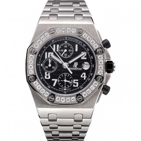 Swiss Audemars Piguet Royal Oak Offshore Black Dial Diamond Bezel Stainless Steel Case And Bracelet  622873