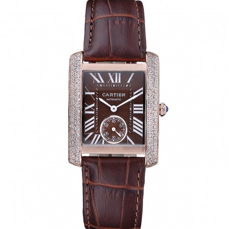 Cartier Tank MC Gold Diamond Case Brown Dial Brown Leather Strap  622170