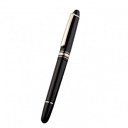 MontBlanc Gold Trimmed Black Enamel Fountain Pen With MB Engraving