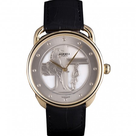Hermes Classic Croco Leather Strap Silver Dial 801401
