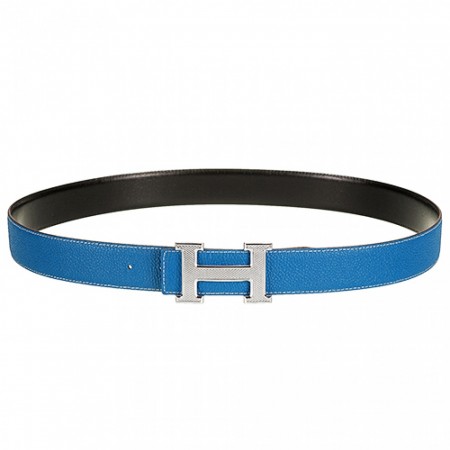Hermes Blue With Silver "H" Buckle Closure Belt
