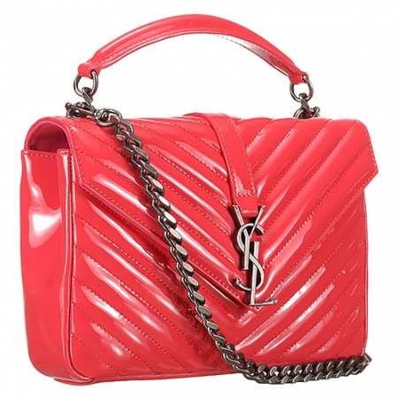 Saint Laurent College Monogram Patent Leather Medium Coral Bag 18927013