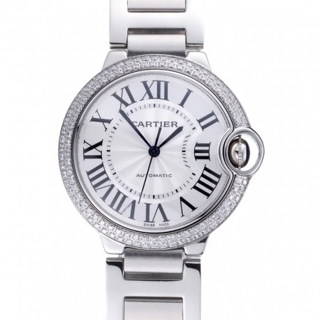 Swiss Cartier Ballon Bleu Silver Dial Diamond Case Stainless Steel Bracelet