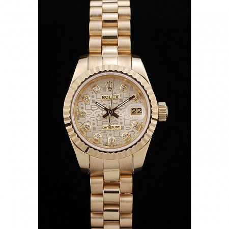 Rolex DateJust Ribbed Pattern Gold Bezel Gold Dial