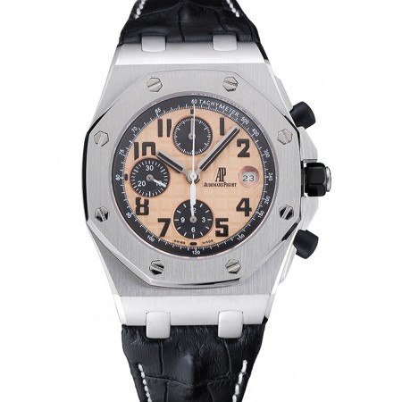 Swiss Audemars Piguet Royal Oak Offshore Gold Dial Stainless Steel Case Black Leather Strap  622849