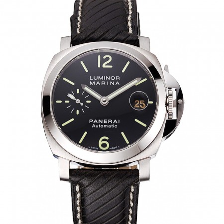 Swiss Panerai Luminor Marina Black Dial Stainless Steel Case Black Leather Strap