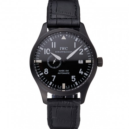 IWC Mark XVll Black Dial Black Stainless Steel Case Black Leather Strap