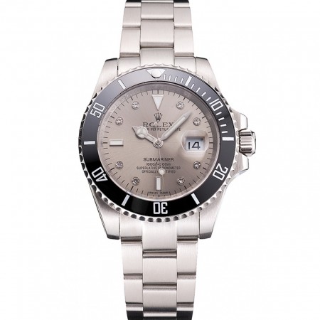 Swiss Rolex Submariner Silver Dial Diamond Markings Black Bezel Stainless Steel Case And Bracelet