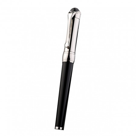 MontBlanc Black Ballpoint Pen With MB Engraved And Crystal Studded Curved Silver Cap