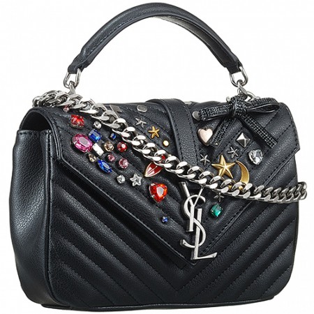 Saint Laurent College Monogram Matelasse Embellished Black Leather Bag 18927388