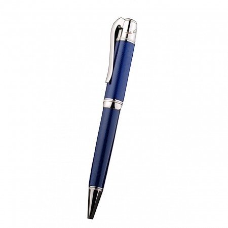 MontBlanc Silver Tip And Rim Blue Ballpoint Pen With MB Engraving