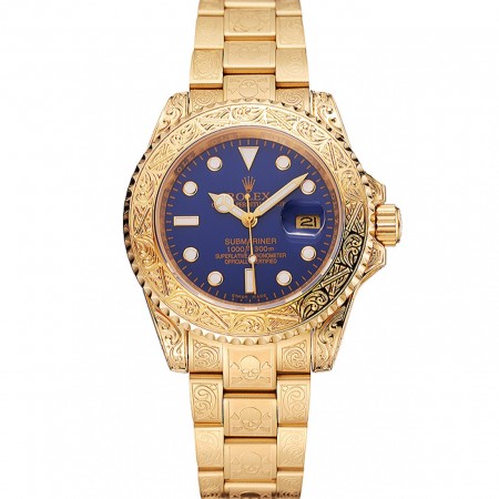 Swiss Rolex Submariner Skull Limited Edition Blue Dial Gold Case And Bracelet 1454089
