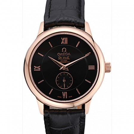 Omega DeVille Prestige Small Seconds Black Dial Gold Case Black Leather Bracelet  622602
