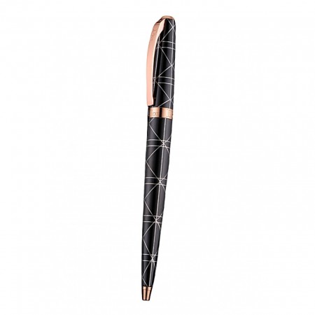 Christian Dior Gold Rimmed Silver Pattern Black Ballpoint Pen  622733