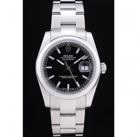 Rolex Datejust Polished Silver Bezel Black Dial 7467