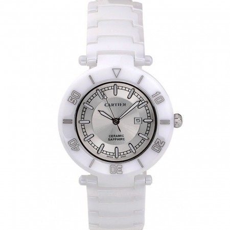 Cartier Pasha 39mm Silver Dial White Ceramic Case