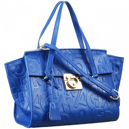 Salvatore Ferragamo Embossed Blue Leather Tote Bag 18927376