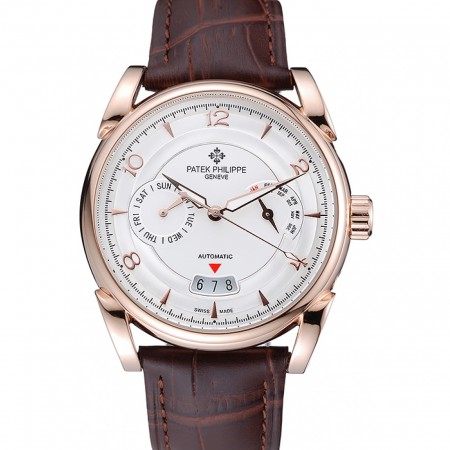 Patek Philippe Complications Chronograph White Dial Gold Case Brown Leather Bracelet  1454236
