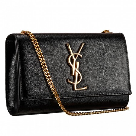 Saint Laurent Medium Monogram Satchel Grained Leather Black