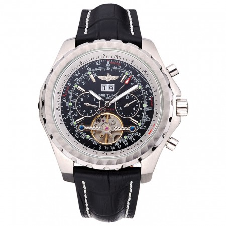 Breitling Bentley Mulliner Tourbillon Black Dial Stainless Steel Case Black Leather Strap  622728