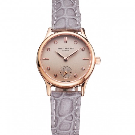 Patek Philippe Calatrava Gray Dial Diamond Markings Rose Gold Case Gray Leather Strap