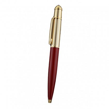 Cartier Gold Rimmed Gold Wave Pattern Upper Body Red Ballpoint Pen  622771
