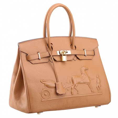 Hermes Birkin Horse Embossed Gold Hardware Tote Tan