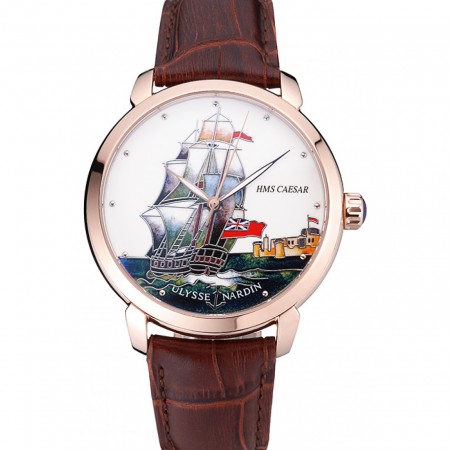 Ulysse Nardin Classico HMS Caesar Limited Edition White Dial Brown Leather Strap  622425